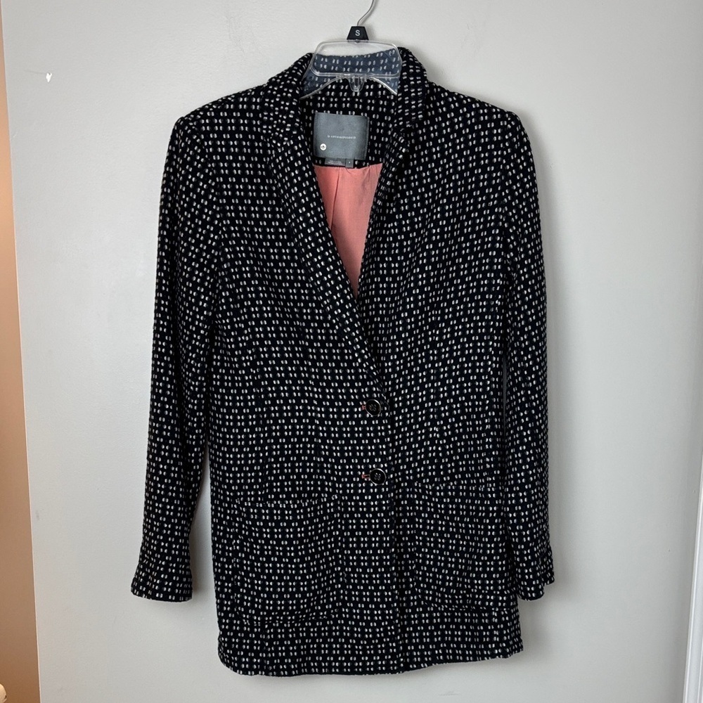Anthropologie Filipa Black and White Textured Blazer with Pink Lining - S